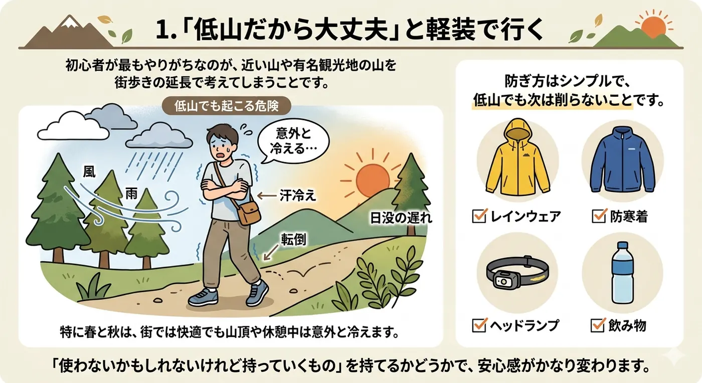 低山でも軽装で行くと起こりやすい危険と、防ぎ方の基本
