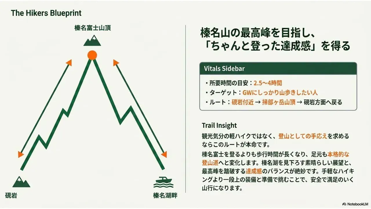 モデルコース3:榛名山最高峰・掃部ヶ岳を目指すルート図(硯岩→掃部ヶ岳山頂→硯岩)