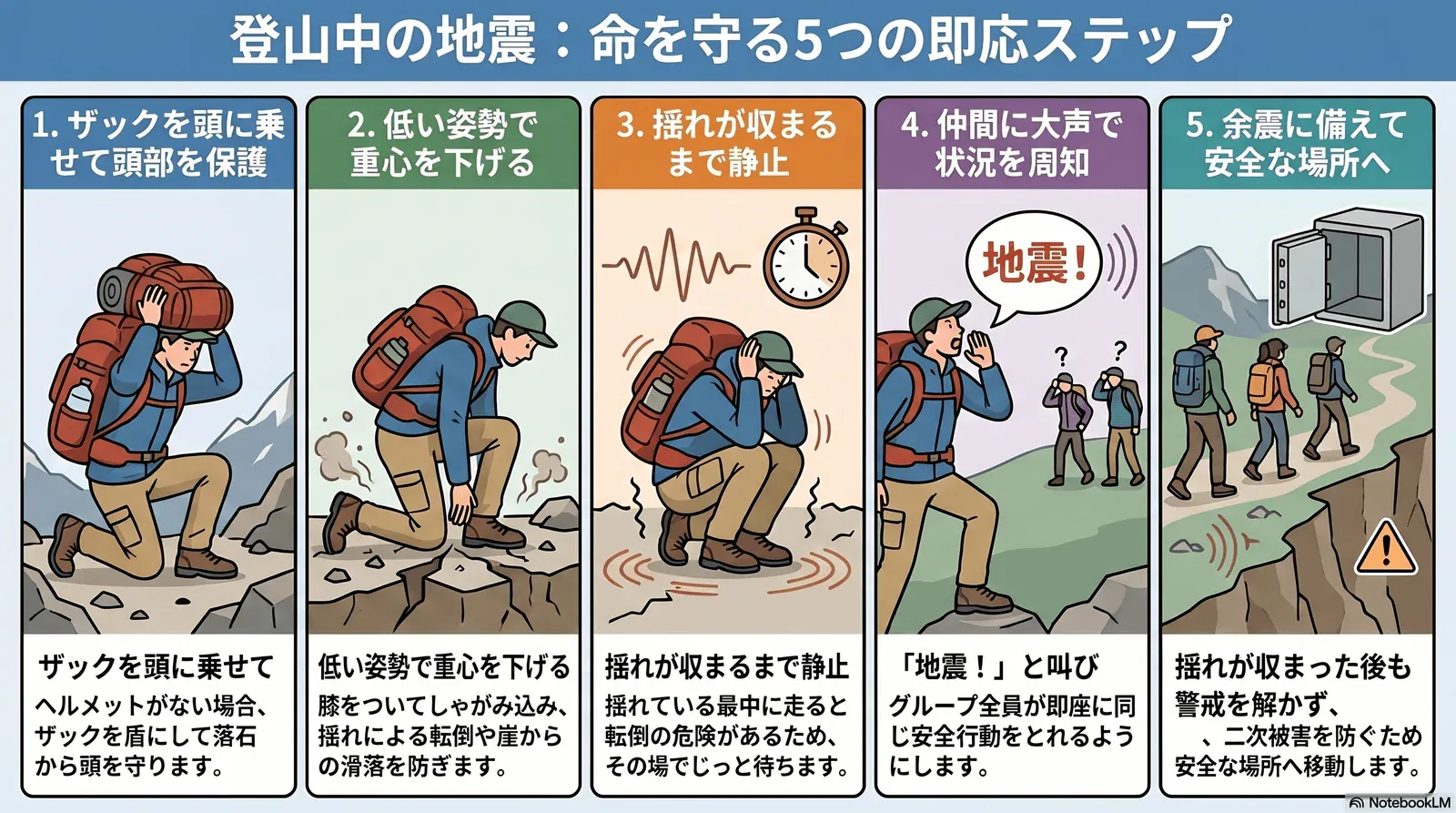 登山中の地震：命を守る5つの即応ステップ