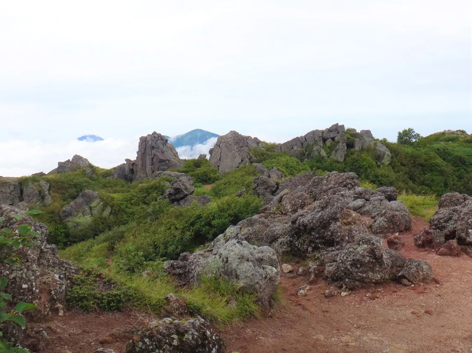 妙高山山頂付近から見た焼山と火打山方面